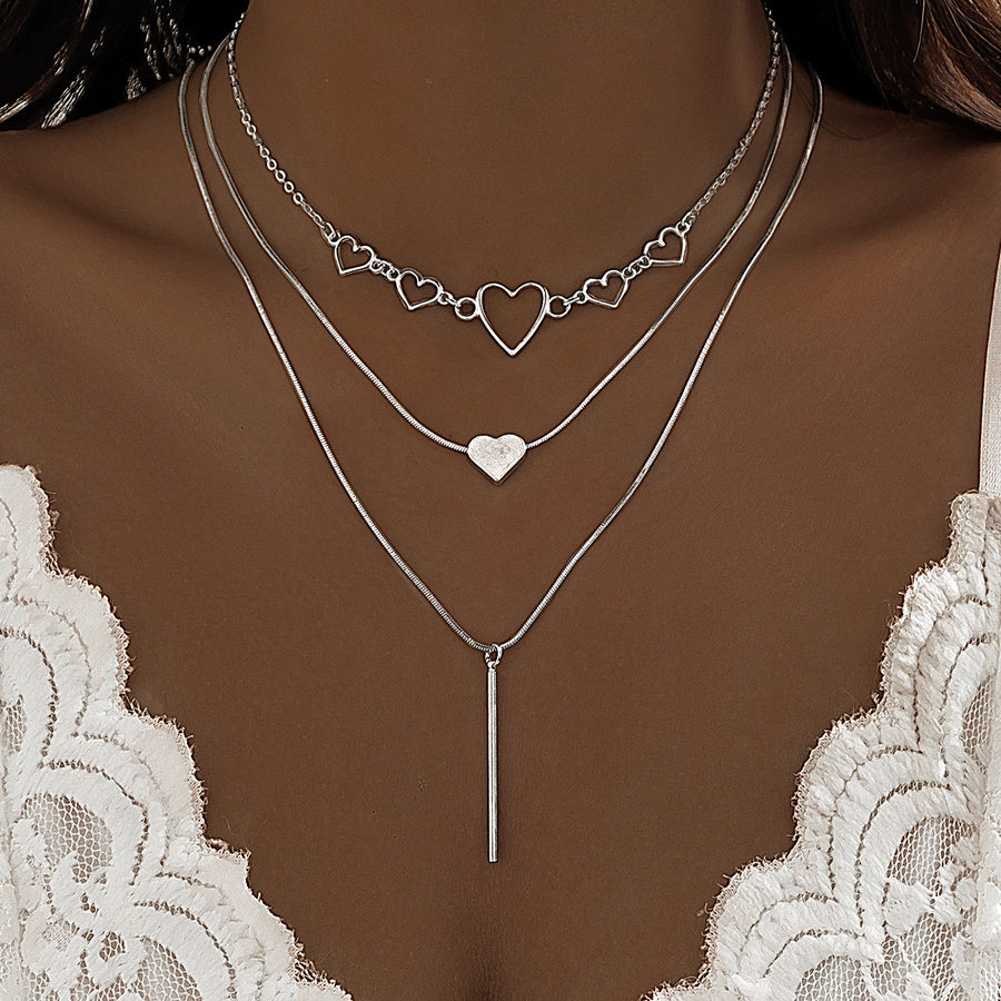 Silver Heart Element Necklace Set