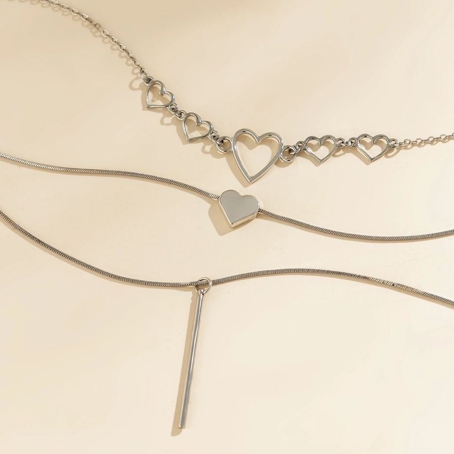 Silver Heart Element Necklace Set